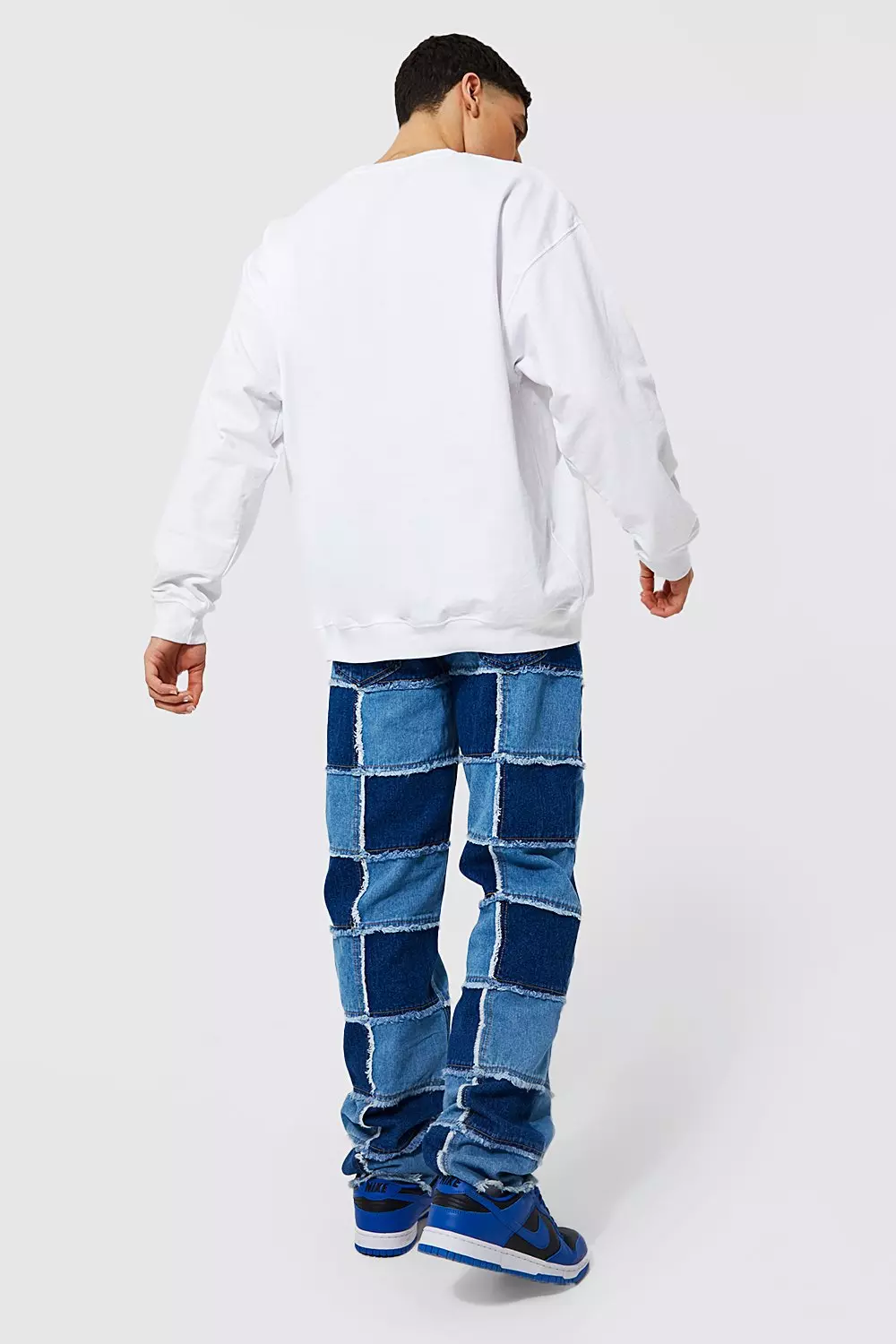 Relaxed Fit Multi Square Patchwork Jeans | boohooMAN UK